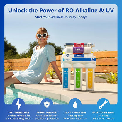 Express Water Reverse Osmosis Alkaline Ultraviolet Water Filtration System – 100 GPD (Deluxe Chrome