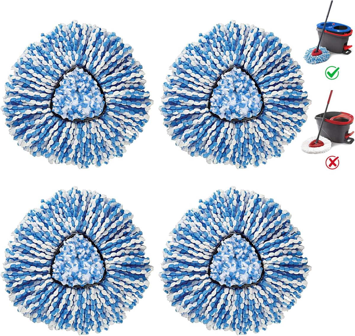 BonusLife 4-Pack Mop Head for O-Ceda RinseClea Spin Mop Refill 2-Tank System Only Easy Cleaning