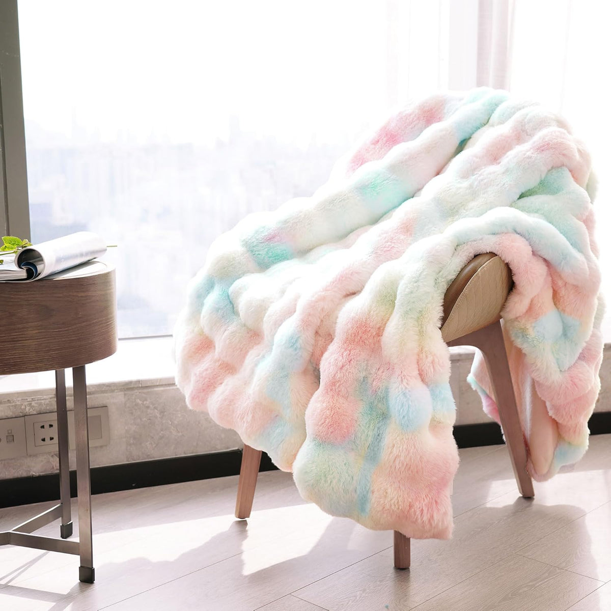 DREAMNINE Decorative Colorful Soft Thick Faux Fur Throw Blanket for Kids Girl Women 50" x