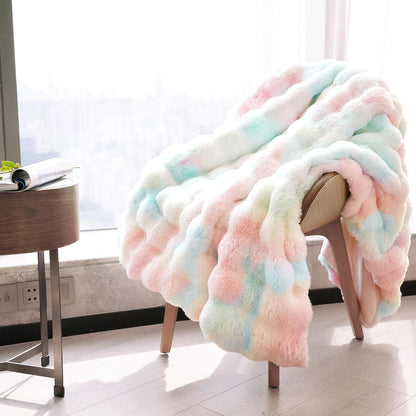DREAMNINE Decorative Colorful Soft Thick Faux Fur Throw Blanket for Kids Girl Women 50" x
