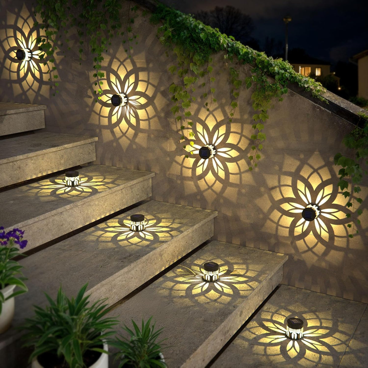 2 Pack Solar Fence Lights Metal Solar Powered Outdoor Wall Deck Step Lights Mandala Theme