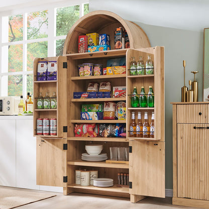 71" Tall Arched Bathroom Storage Cabinet, Modern Fluted Storage Cabinet w/Doors, 3 Adjustable
