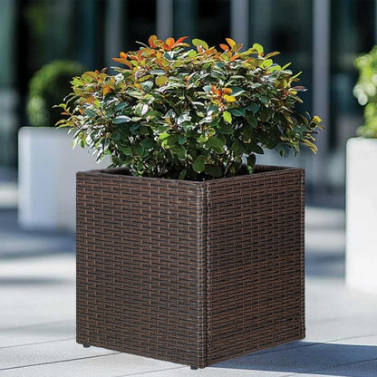 SUNNYPARK Set of 2 Large Square Planter with Removable Liner, All-Weather PE Rattan Modern Planters
