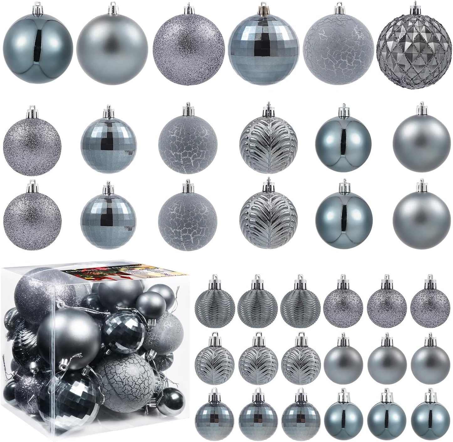 LANGXUN 36pcs Gery Christmas Tree Decorations Balls, Bolas De Navidad, 2025 Christmas Decor, Indoor