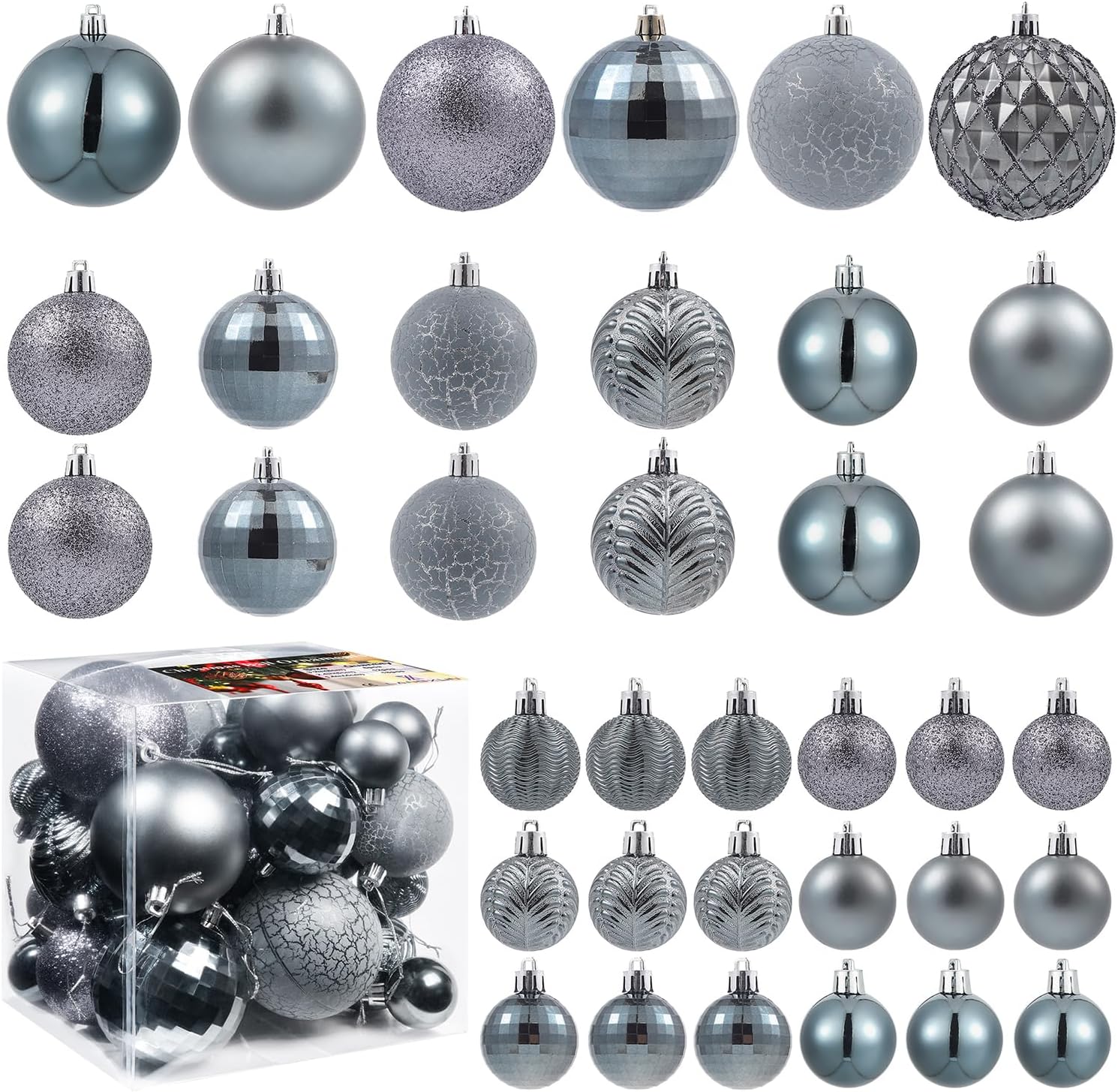 LANGXUN 36pcs Gery Christmas Tree Decorations Balls, Bolas De Navidad, 2025 Christmas Decor, Indoor
