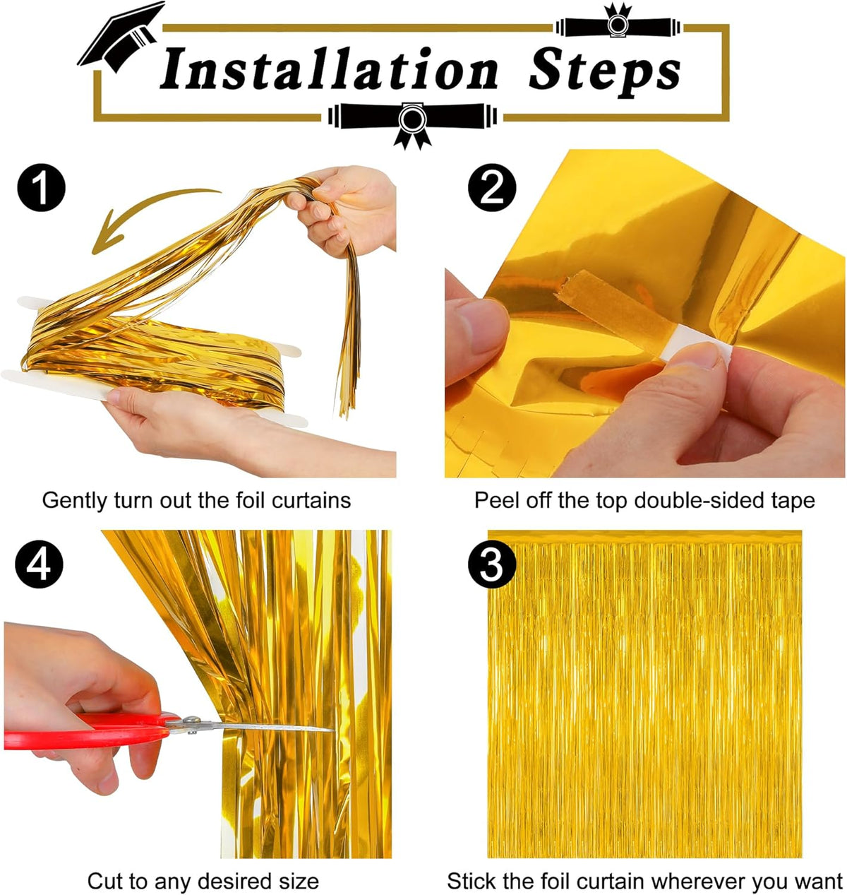 8 Pack 2025 Graduation Party Decorations, 3.28 FT x 7.05 FT Gold Backdrop, Metallic Graduation