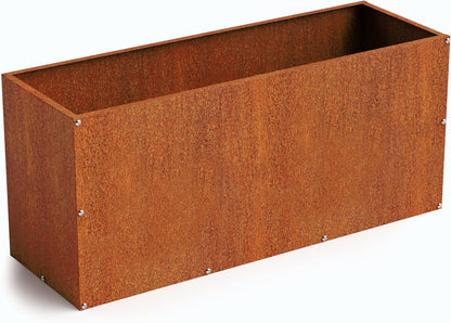 DIY CARTEL Corten Steel Rectangular Outdoor Planter Box, Rustic & Modern Farmhouse Design, Large