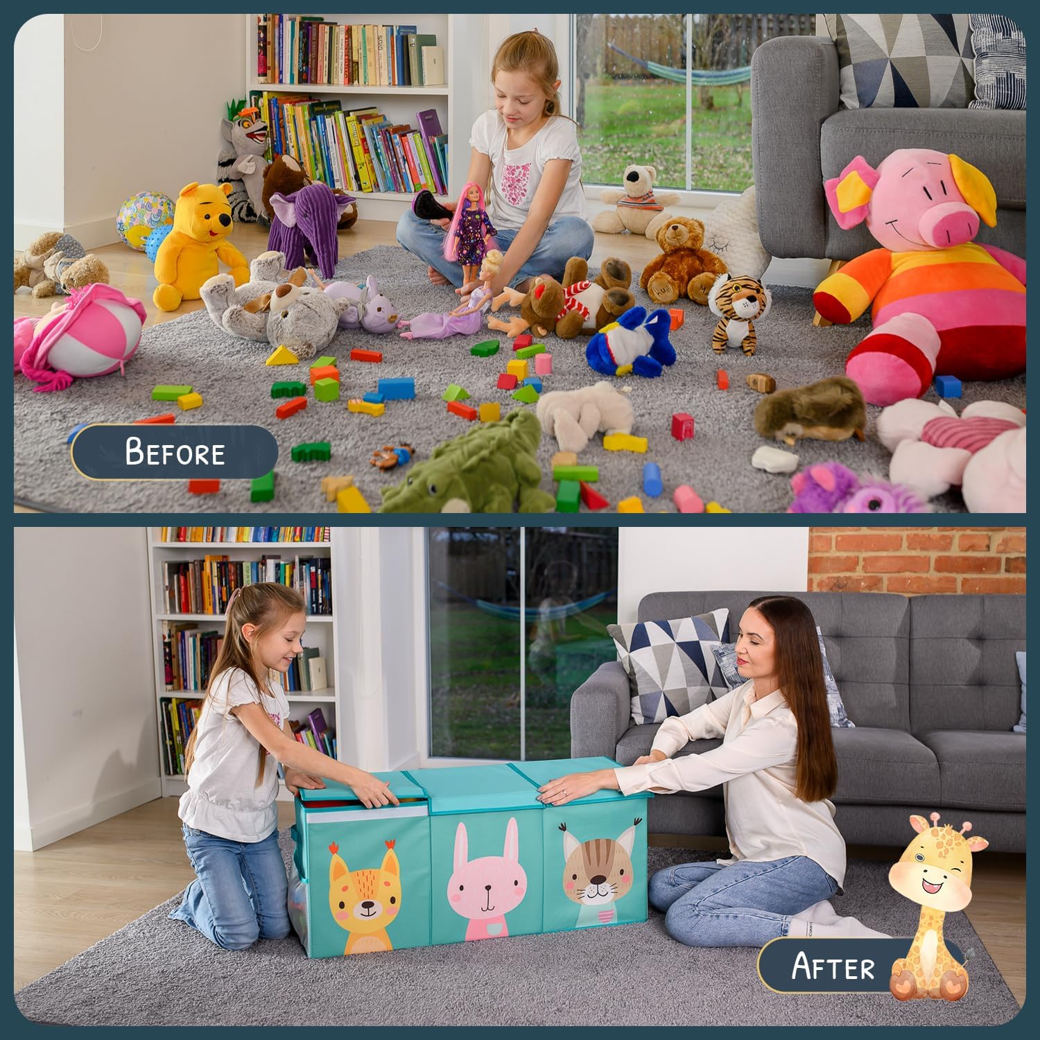 Extra Large Toy Storage Organizer with Lid - Sturdy, Collapsible Toy Chest Storage Box with Cute