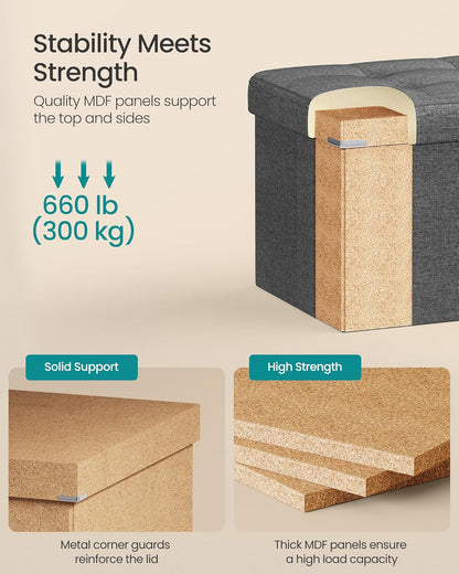 SONGMICS MAZIE Collection - 43 Inches Folding Storage Ottoman Bench, Ottoman Foot Rest, End of Bed