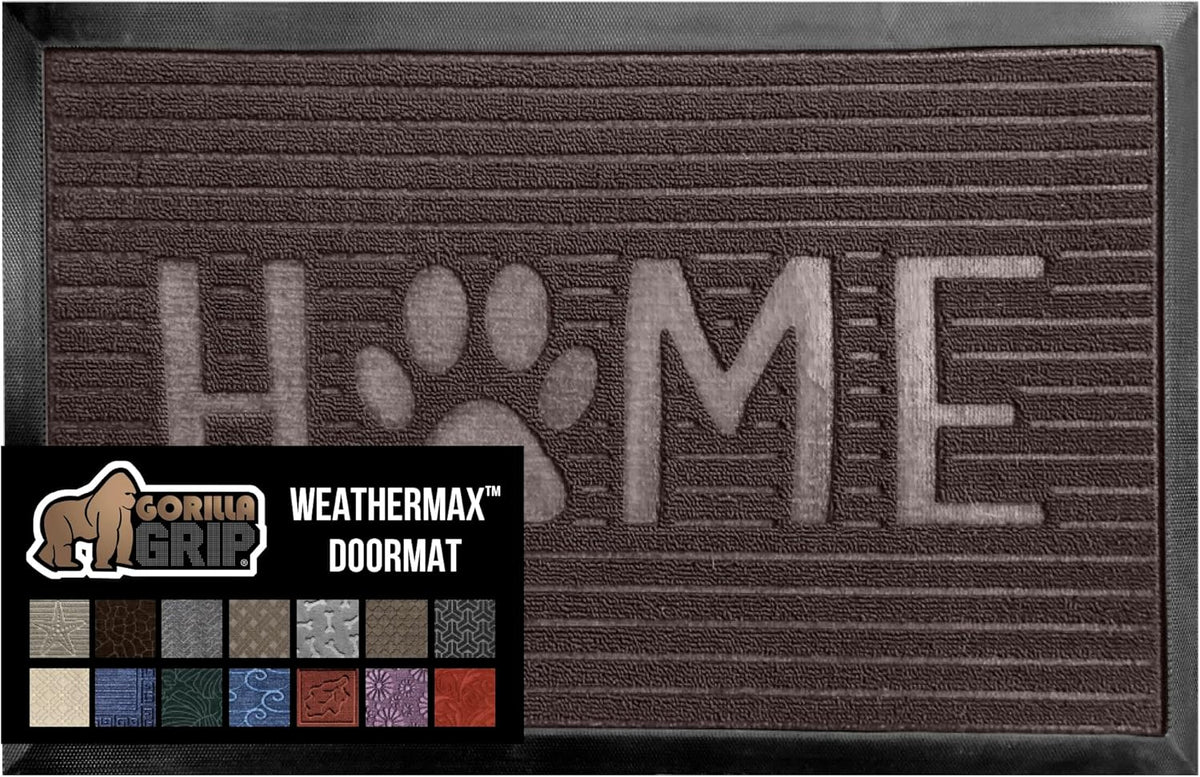 GORILLA GRIP 100% Waterproof All-Season WeatherMax Doormat 35x23, US Designed Natural Rubber, Stain
