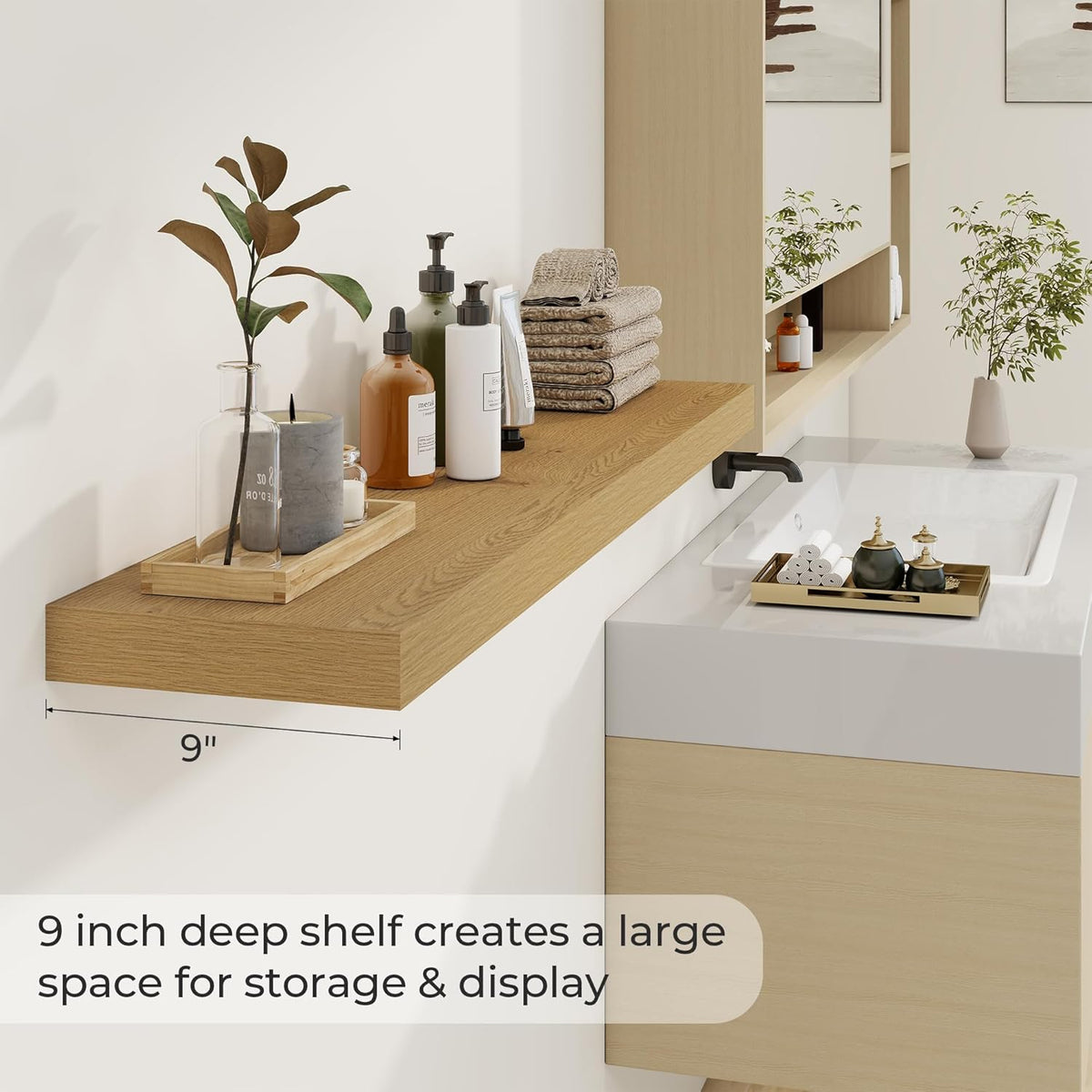 48 inch Floating Shelves for Wall Large Wall Mounted Shelves with Invisible Brackets, Oak Long
