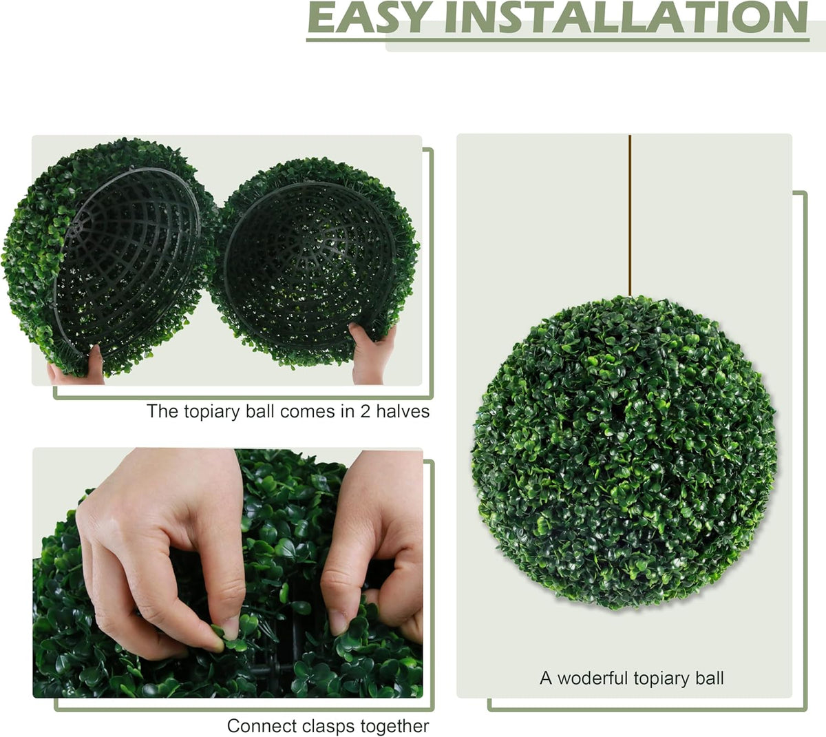 Ogrmar 2 PCS 17.7 inch 2 Layers Artificial Plant Topiary Ball Faux Boxwood Decorative Balls for
