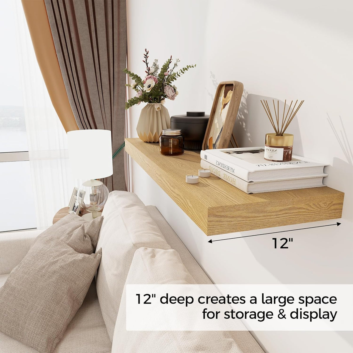 Floating Shelves 30 Inch Long, 12 Inch Deep Floating Shelf for Books, Rustic Wood 30 x 12 Storage