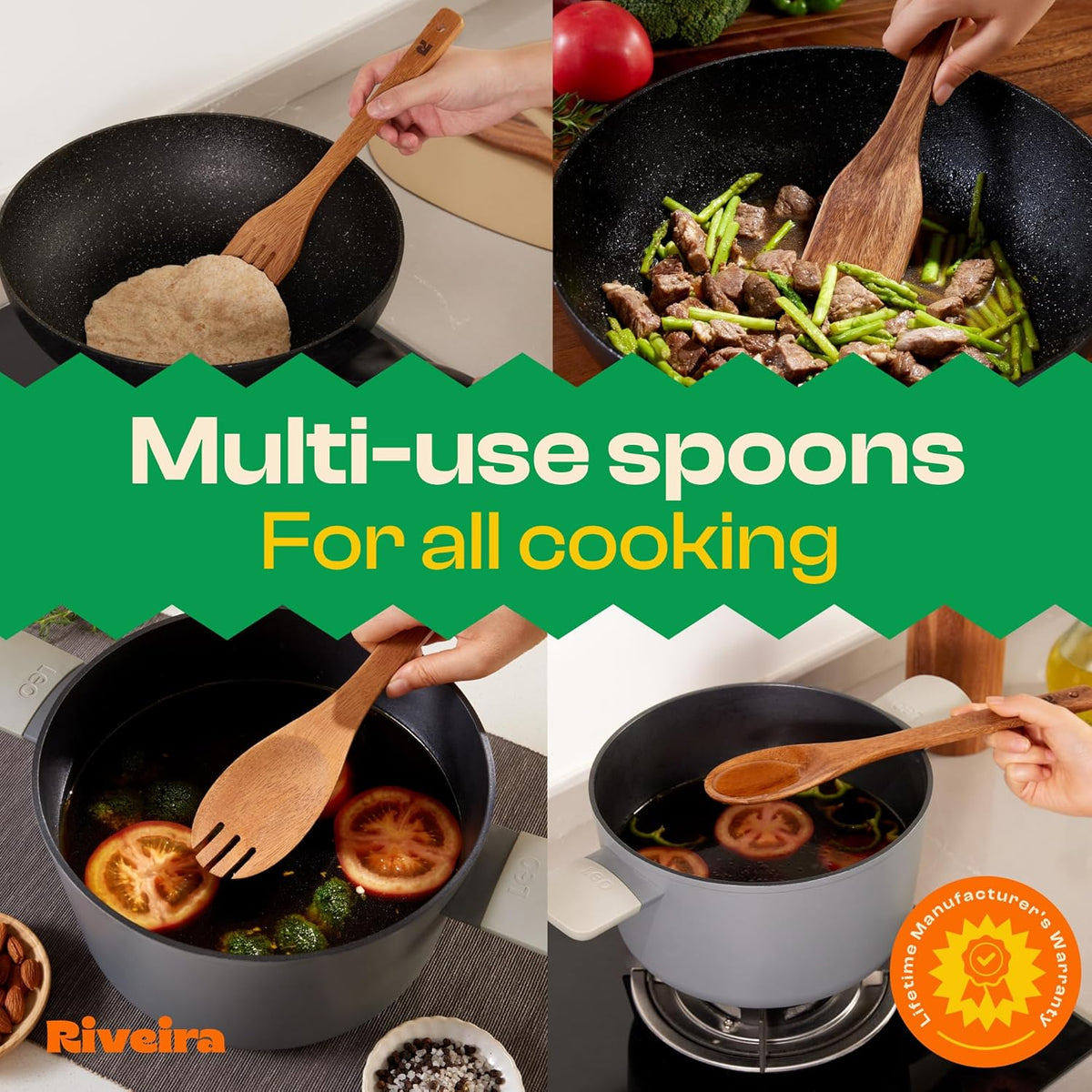 Riveira Walnut Wooden Spoons for Cooking Set of 6 – Natural Walnut Wooden Cooking Utensils