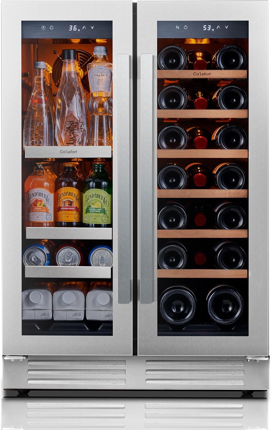 Ca'Lefort 24 Inch Wine and Beverage Refrigerator, 60 Can and 20 Bottle Wine Fridge 36-72°F, 3 LED