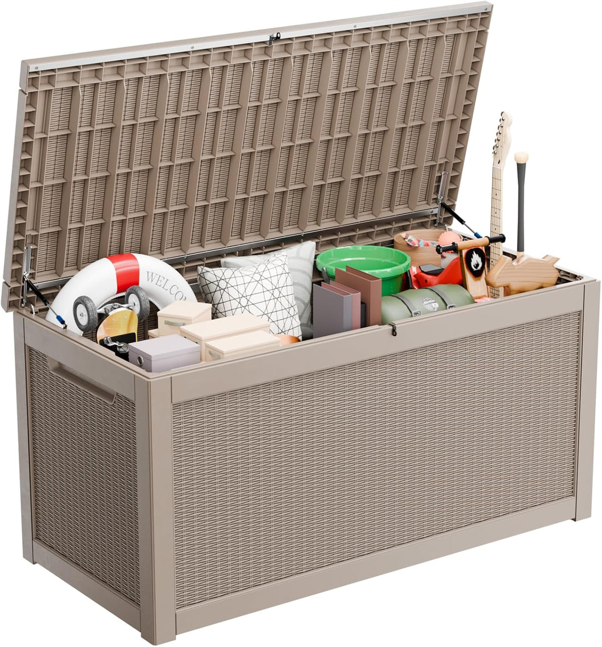 260 Gallon Large Resin Deck Box, Lockable Outdoor Storage Box for Patio Cushions Storage