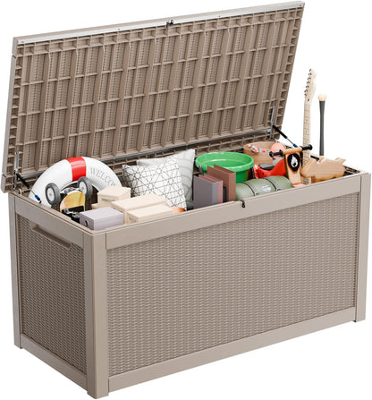 260 Gallon Large Resin Deck Box, Lockable Outdoor Storage Box for Patio Cushions Storage
