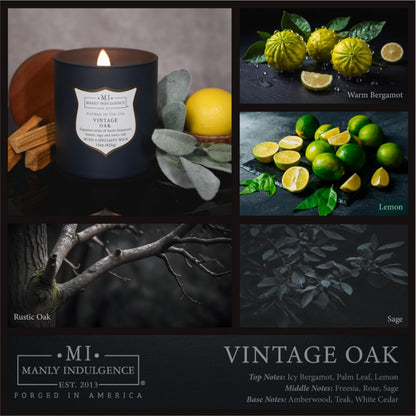 Manly Indulgence Vintage Oak Scented Candles for Men, 15 oz Wooden Wick, Premium Soy Blend Wax, 60H