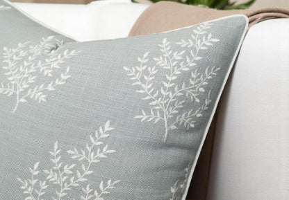 VAGMINE Embroidered Leaves Throw Pillow Cover - 20x20 Inches Square - 100% Cotton Robins Egg