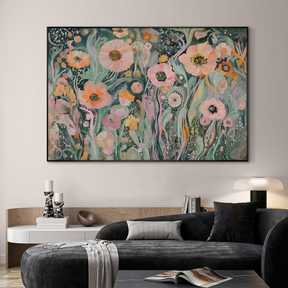 SIGNWIN 46"x72" Extra Large Framed Wall Art Whimsical Garden Bloom, Colorful Abstract Floral for
