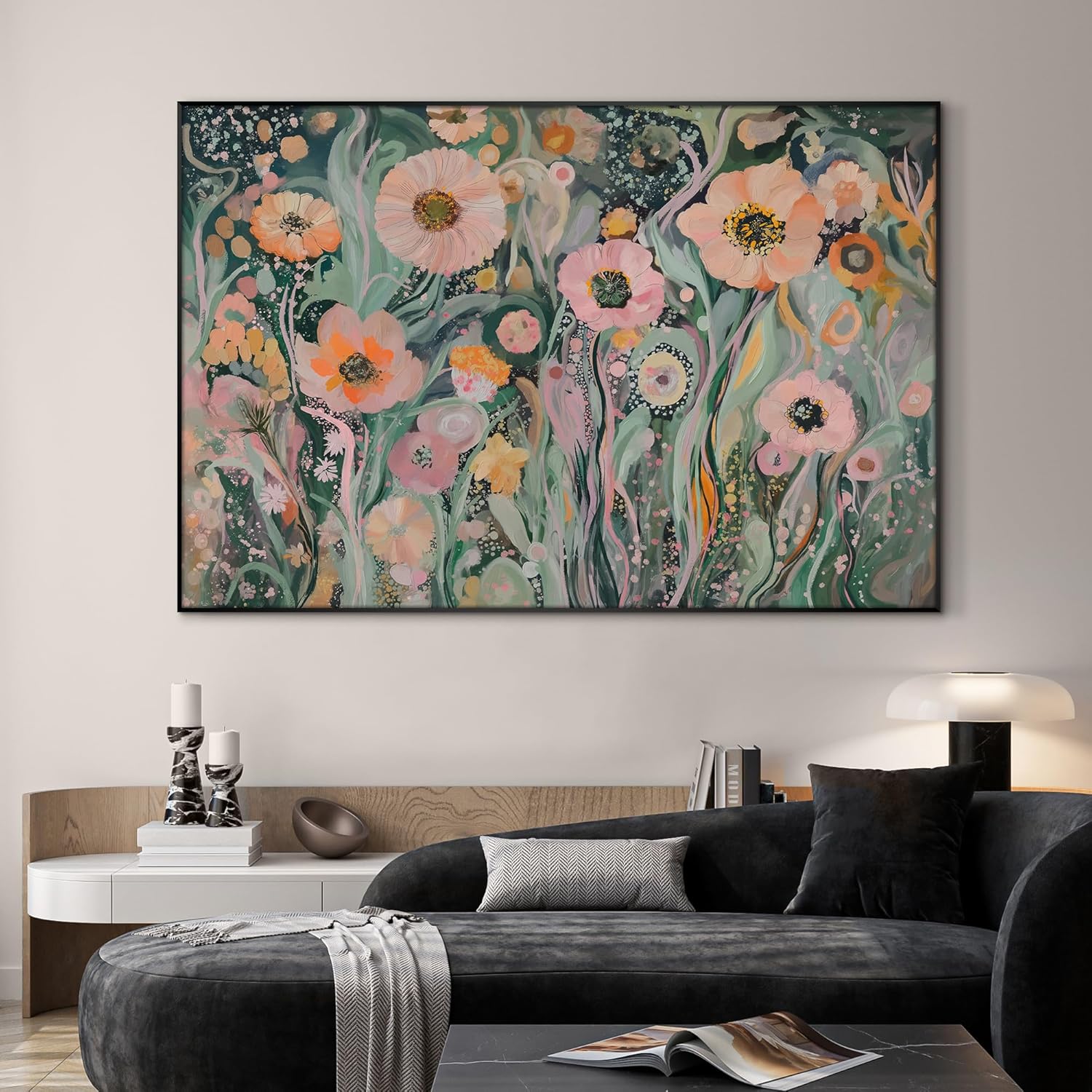 SIGNWIN 46"x72" Extra Large Framed Wall Art Whimsical Garden Bloom, Colorful Abstract Floral for