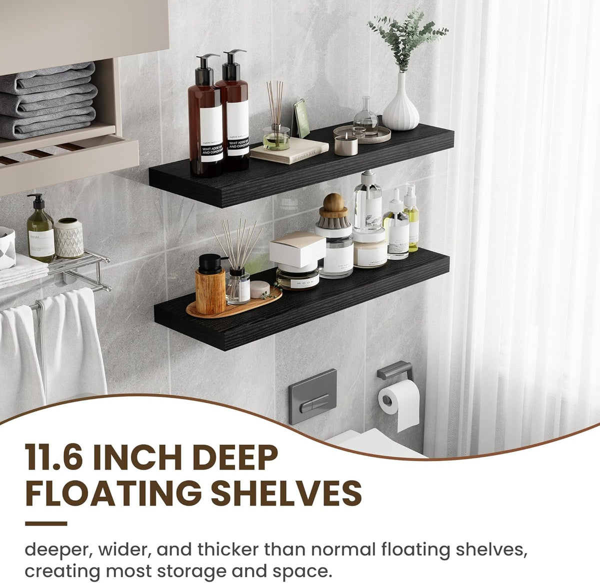 36 Inch Floating Shelves, 12 Inch Deep Floating Shelves for Wall, Floating Shelf with Invisible
