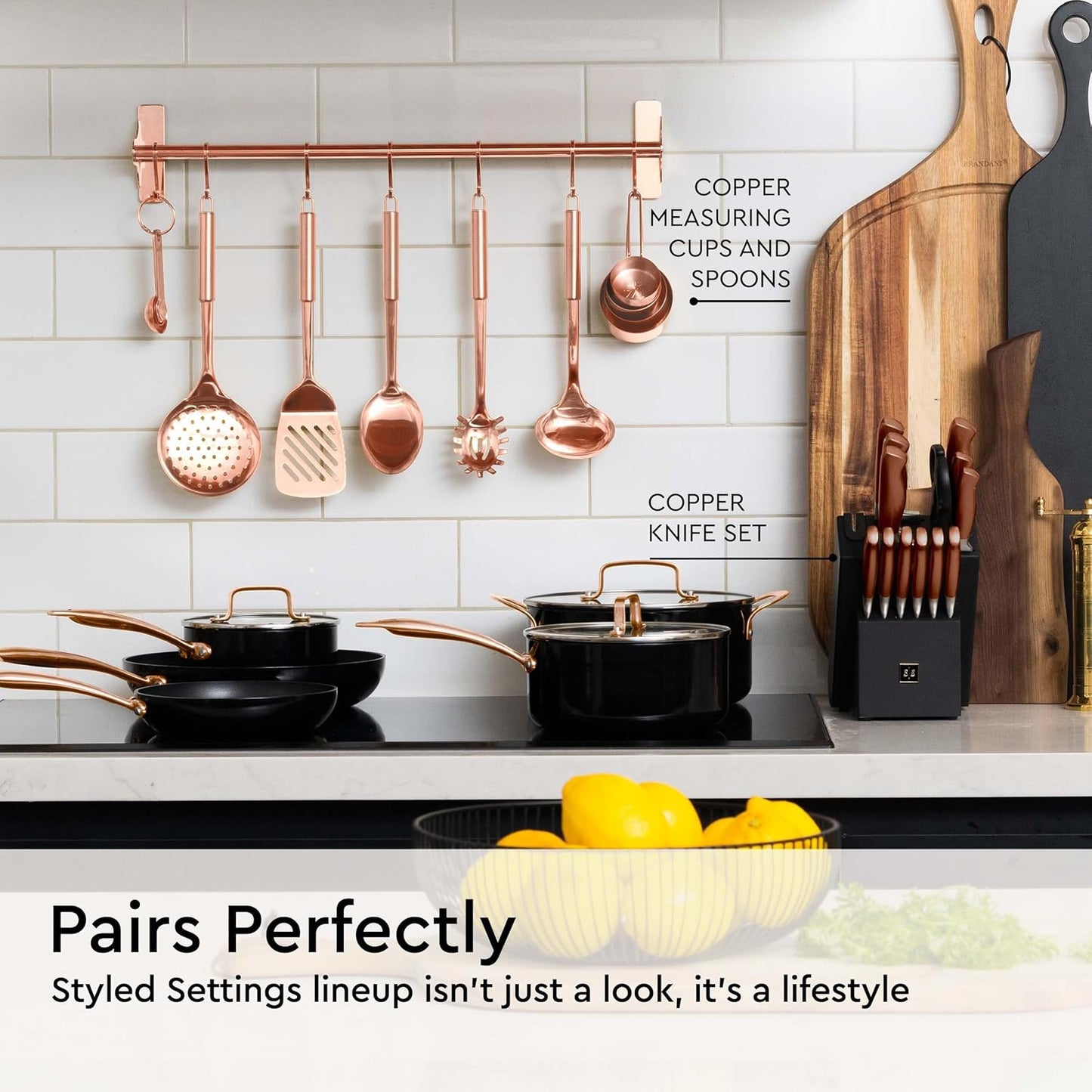 Copper Cooking Utensils Set – 5-Piece Rose Gold Stainless Steel Kitchen Tools for Cooking and