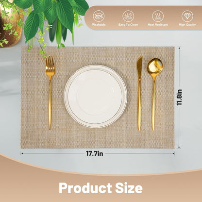Placemats Set of 8，Non-Slip PVC Weave Table Mats Easy to Clean，Heat Resistant Place Mats for