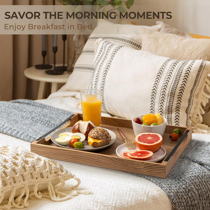 Axeman Wooden Serving Tray with Metal Handles|Ottoman Tray for Breakfast, Bed, Couch|17x13in Ash