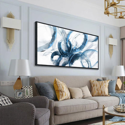 AJAZIKO Blue Canvas Wall Art Abstract Art Wall Decor Wall Art for Living Room Framed Artwork for