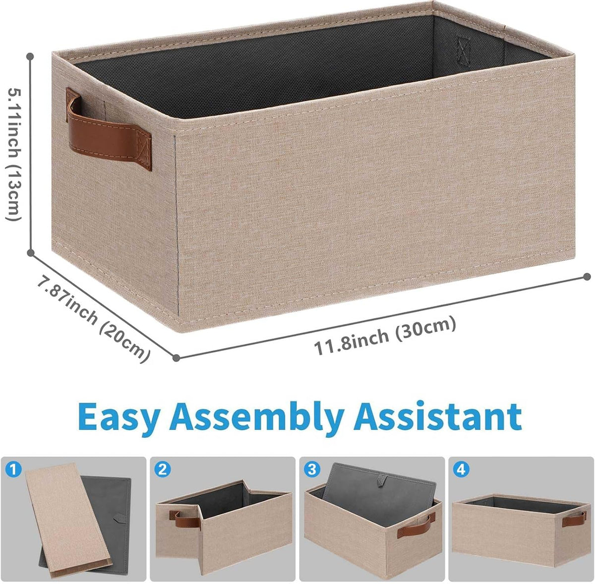 GhvyenntteS Small Fabric Storage Bins 6 Pack, 11.8" x 7.87" x 5.11" Storage Basket with Leather
