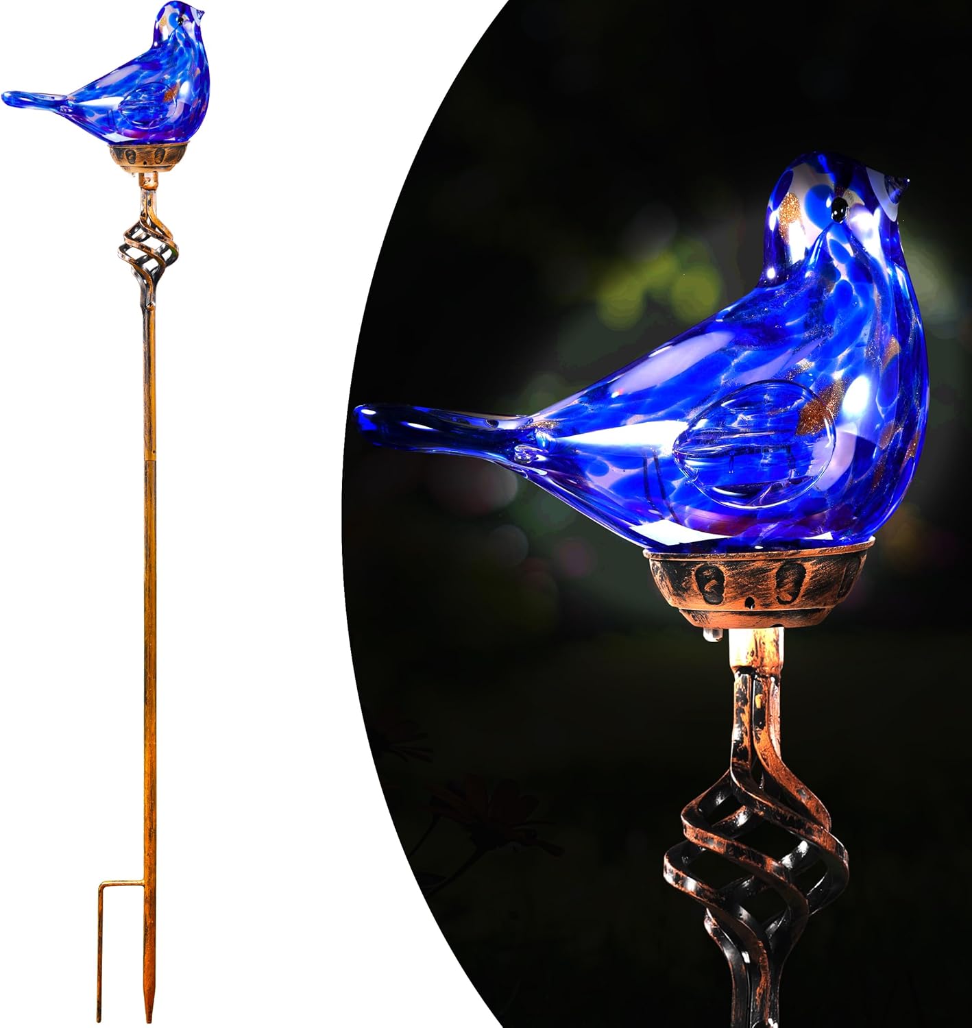Decorative Solar Lights, Outdoor Solar Bird Stake Lights, Hand Blown Glass Decorative Garden