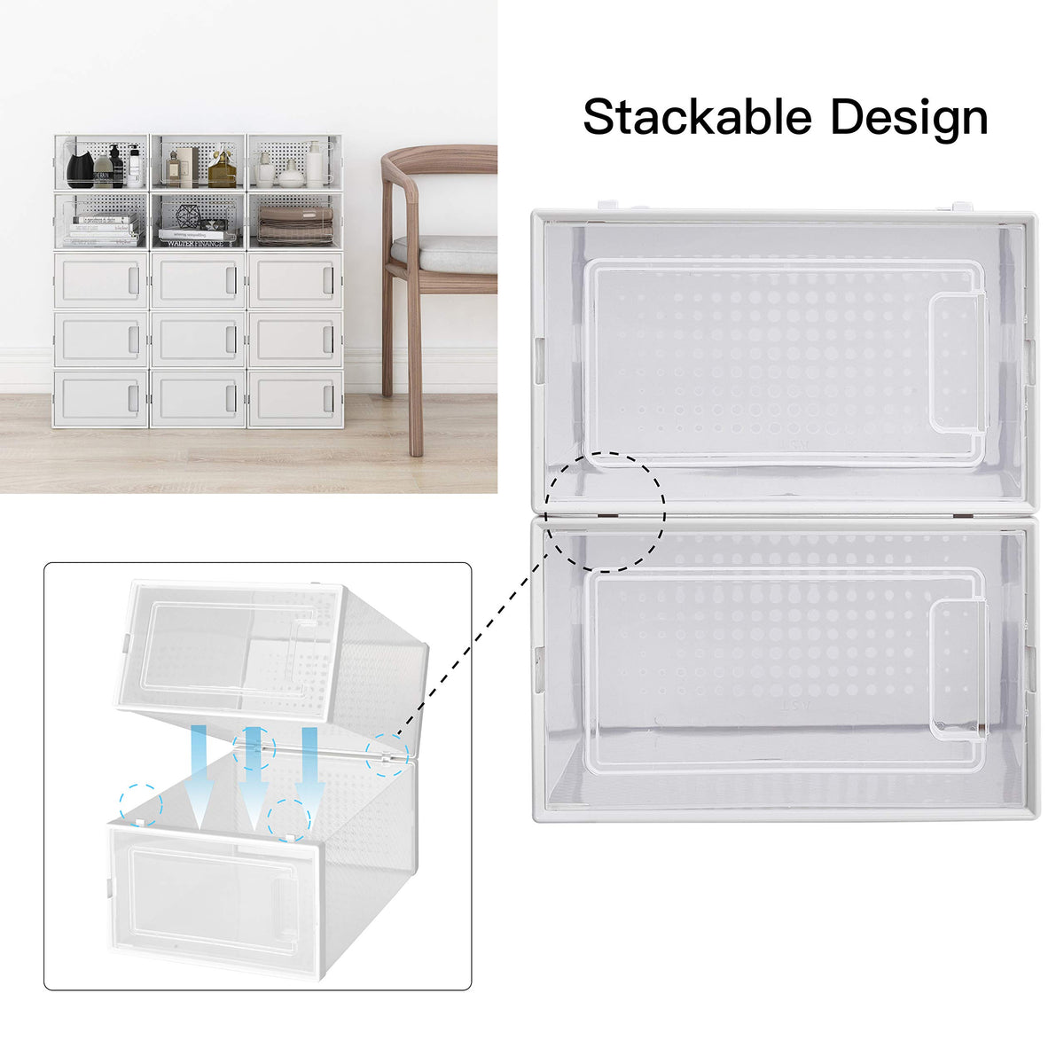 WAYTRIM 15 Pack Foldable Clear Plastic Stackable Storage Shoe Box Storage Sneaker Containers