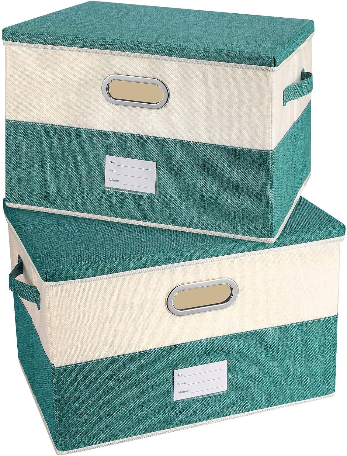 Large Linen Fabric Foldable Storage Bins with Removable Lid and Handles, Washable Storage Box
