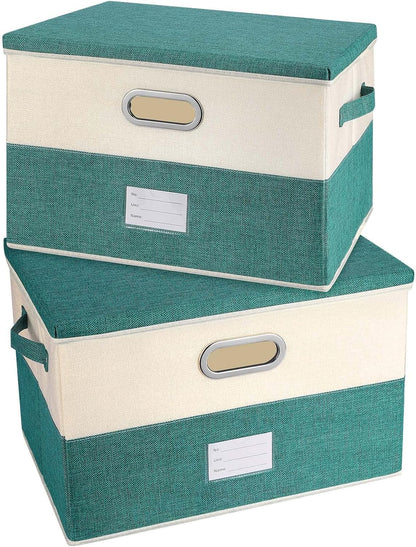 Large Linen Fabric Foldable Storage Bins with Removable Lid and Handles, Washable Storage Box