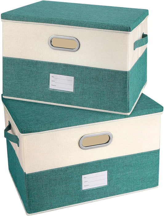 Large Linen Fabric Foldable Storage Bins with Removable Lid and Handles, Washable Storage Box