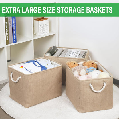 Bidtakay Fabric Storage Baskets for Shelves 3 Pack Large Storage Bins for Organizing Linen