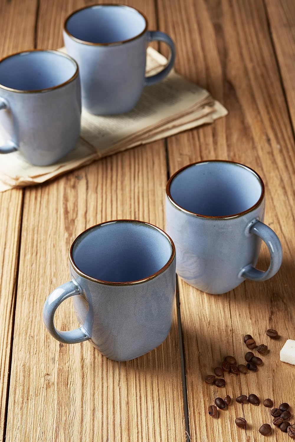 famiware Coffee Mugs Set of 4, Ocean Square 13oz Coffee Cup Set with Handle for Cocoa, Milk, Hot