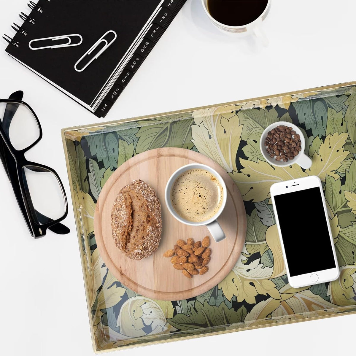 Spsyrine Serving Tray with Handles, Plastic Decorative Tray for Coffee Table, Living Room, Home