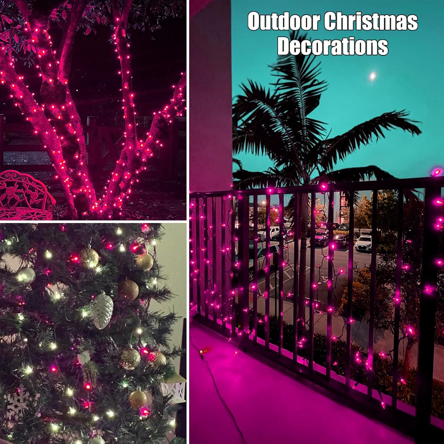 HISHINY Christmas Lights 100 Count Pink Christmas Tree String Lights with Green Wire for Outdoor