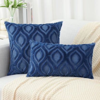 decorUhome Fall Throw Pillow Covers 16x16 Inch Set of 2, Soft Plush Decorative Faux Fur Dark Blue