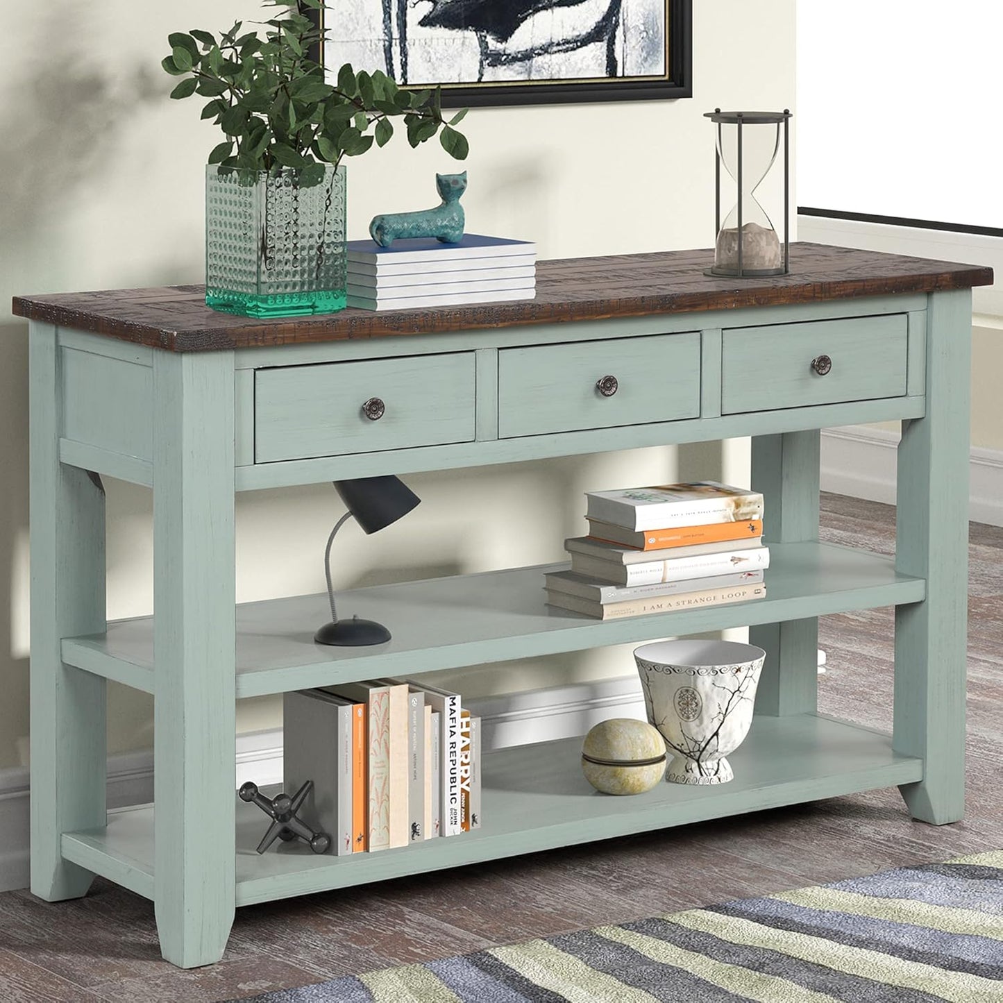 Farmhouse Wood Entryway Console Table 48-Inch Modern Sofa Entry Table with Drawers and Storage
