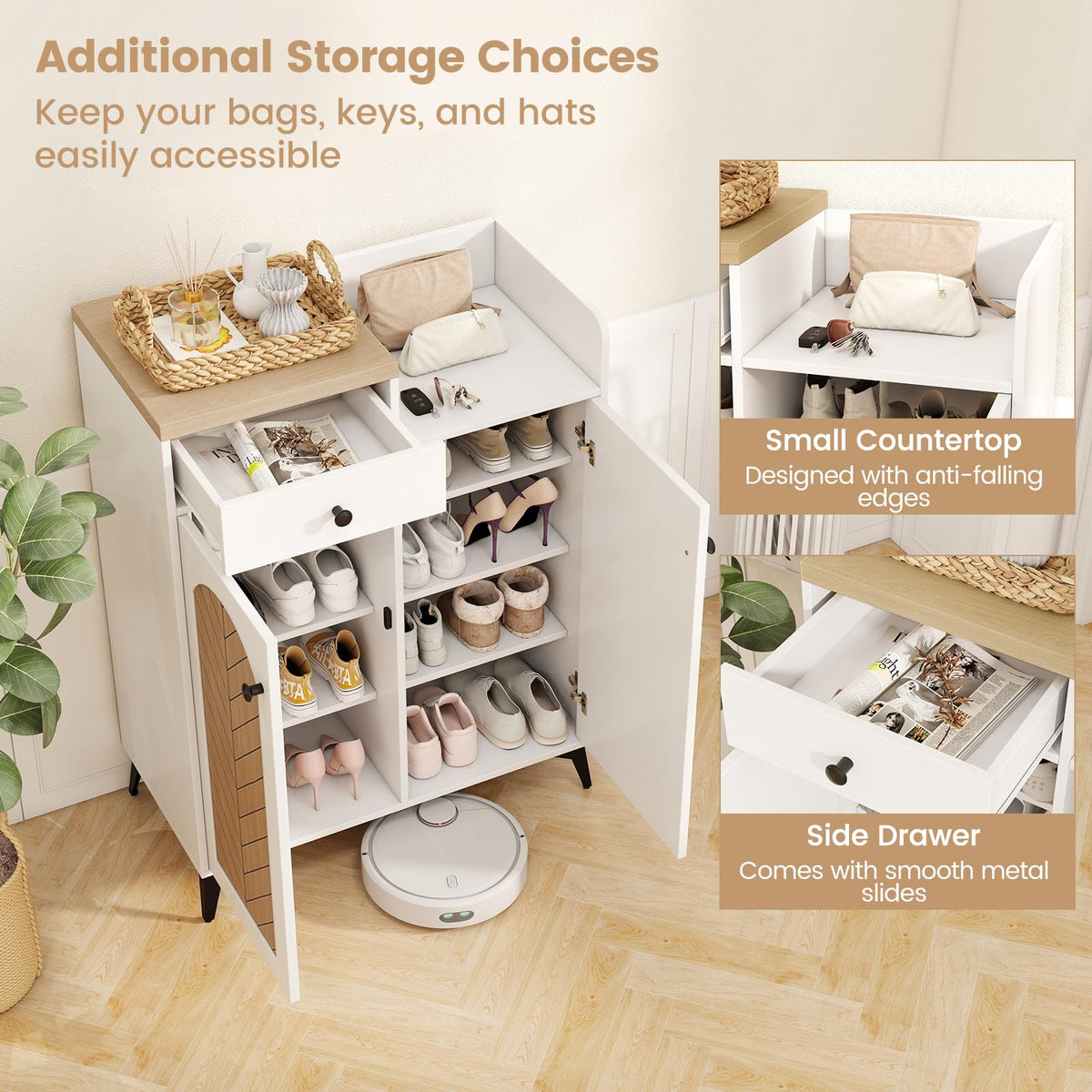 GIANTEX Shoe Storage Cabinet for Entryway, Shoe Cabinet with Doors, White