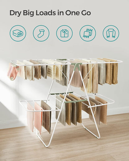 SONGMICS Clothes Drying Rack, Foldable 2-Level Laundry Drying Rack, Free-Standing Laundry Airer