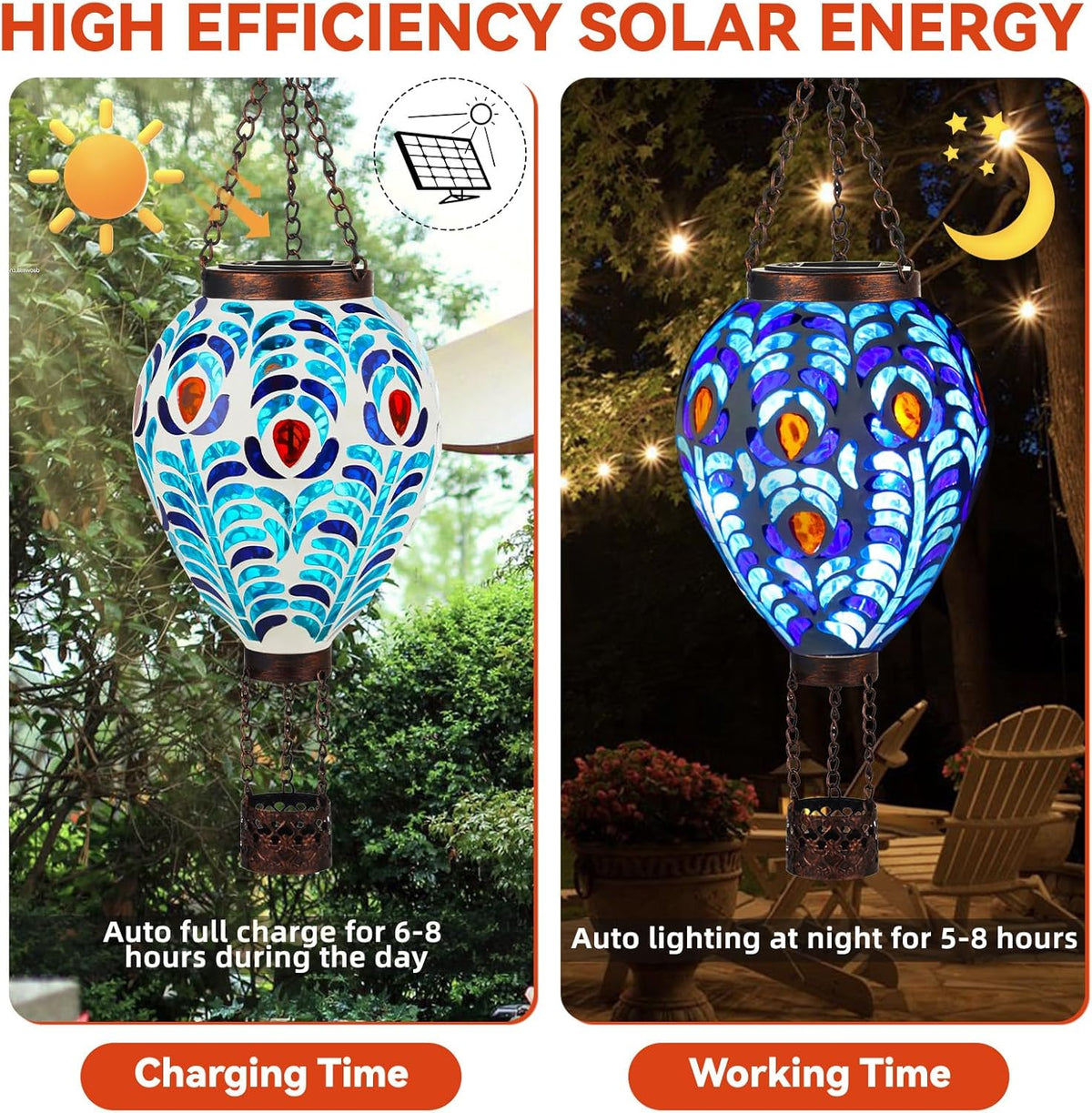 VOREEN Hot Air Balloon Solar Lantern, Mosaic Solar Outdoor Hanging Wind Light, Waterproof, Patio