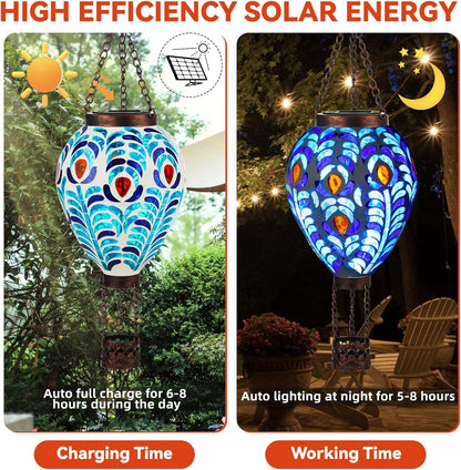 VOREEN Hot Air Balloon Solar Lantern, Mosaic Solar Outdoor Hanging Wind Light, Waterproof, Patio