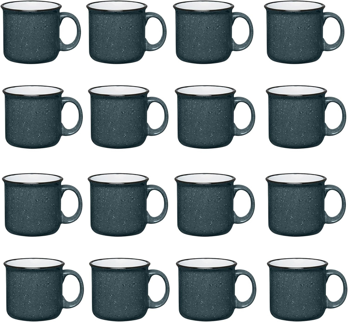 Set of 16 Ceramic Campfire Mugs – 15 Oz, Gray – Coffee & Tea Cups for Home, Work, Travel, Camping