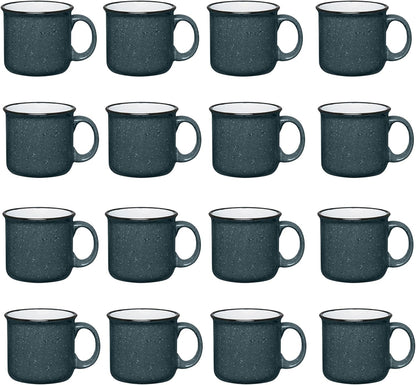 Set of 16 Ceramic Campfire Mugs – 15 Oz, Gray – Coffee & Tea Cups for Home, Work, Travel, Camping