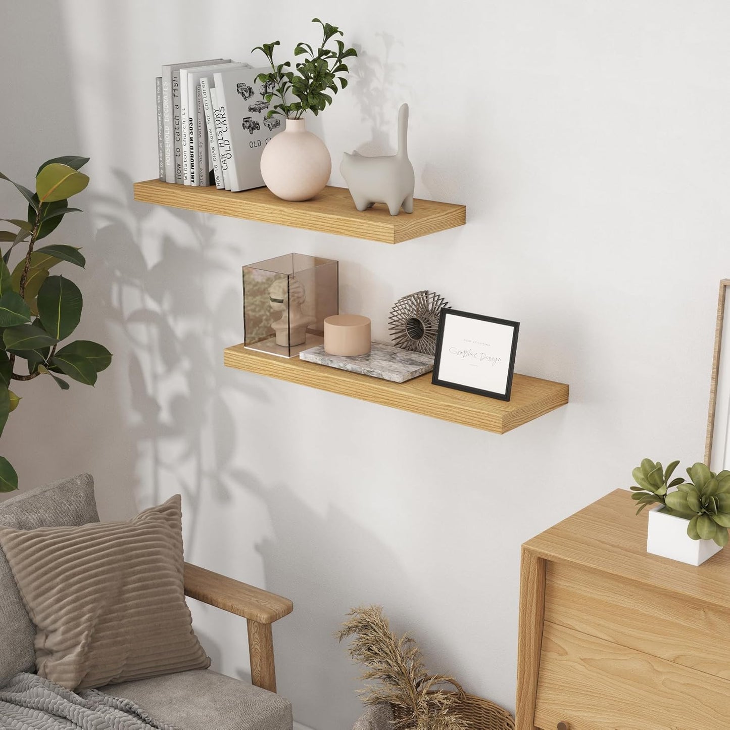 Rustic Wood Floating Shelves 32 Inch Long, 9 Inch Deep Wall Shelves for Home Decor, 32 x 9 Floating