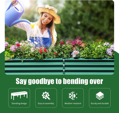 Land Guard Galvanized Raised Garden Bed with Legs, 96×24×32in Raised Garden Beds Outdoor with